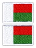 Set mit 2 Stück – Flagge von Madagaskar – Schwarz VeIcro/Klettverschluss-Rückseite – gestickter Aufnäher/Abzeichen/Emblem