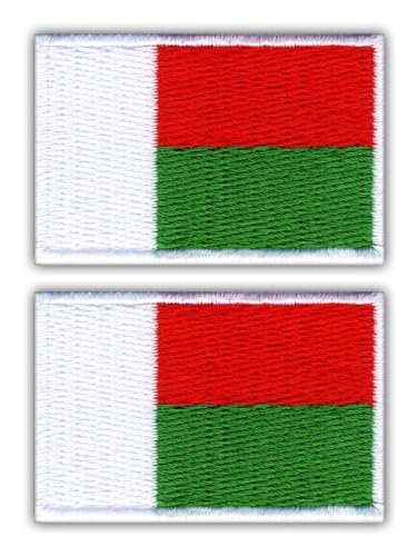 Set mit 2 Stück – Flagge von Madagaskar – Schwarz VeIcro/Klettverschluss-Rückseite – gestickter Aufnäher/Abzeichen/Emblem