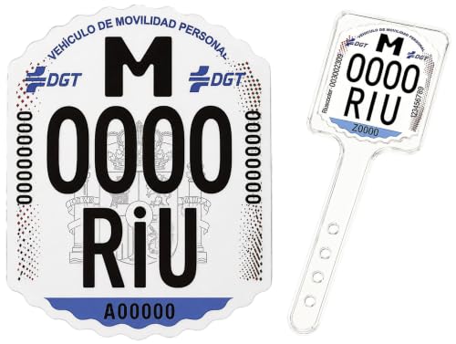 RiuScooter Matrícula para Patinete Eléctrico VMP, Homologada DGT, Resistente, Sin Subir Archivos, con Portamatrículas Transparente y Moldeable, Soporte Acrílico Flexible y Universal.