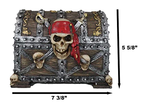 Gifts & Decors Ebros Large Caribbean Pirate Marauder Skull With Criss Cross Blades Treasure Chest Box Jewelry Box Figurine 7.25" Long