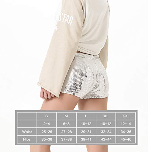Just Behavior Sequin Shimmer Sexy Rave Booty Shorts Hot Club Party Metallic Shorts For Women (Black, L) #TOP5