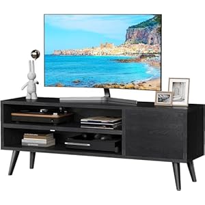 TV Console Table with Storage for TV up to 55 in, Black TV Stand for Media Cable Box Gaming Consoles, Modern TV Stand & Entertainment Center Wood TV Stand for Living Room Bedroom,APRTS01B