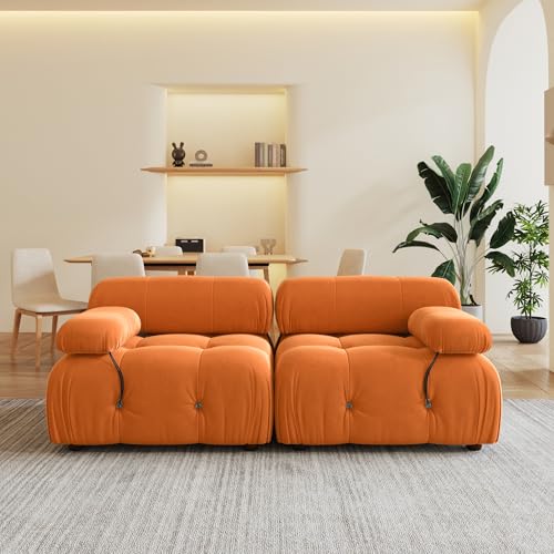69'' Modular Sectional Sofa, Modern Luxury Velvet Loveseat Sofa, Minimalist Bubble Couch, Deep Seat Cloud Sectional Couches for Living Room, Apartment (2 Seats, Orange)