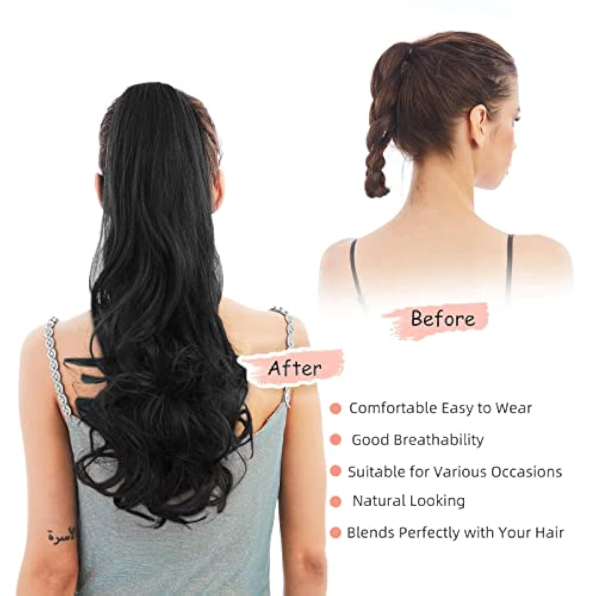 Women's 22 Inch Short Wavy Ponytail Hair Extension, Clip-in