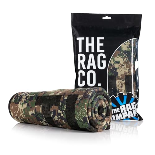 The Rag Company Schmales Trockentuch, Special Edition, digitales Woodland-Camouflage, Ultra-saugfähige koreanische Mikrofaser, Wildlederrand, Auto-Trockentuch, 63,5 x 88,9 cm, Camouflage-Muster