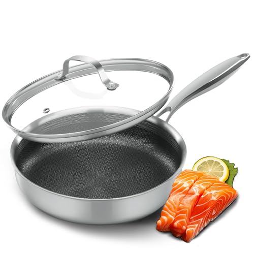 Image of ATSENT Non Stick Frying Pans,Hybrid Frying Pan with Lid,Non Toxic Frying Pans Nonstick,Stainless Steel Skillet,Dishwasher and Oven-Safe,Compatible with All Cooktops,Induction,10 in
