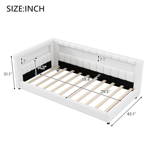 Merax Twin XL Modern Upholstered Floor Daybed with USB Ports, White by Merax - Used condition - Image 7
