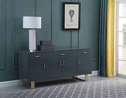 Best Master Furniture Tyrion Gray Lacquer Sideboard with Gold Accents