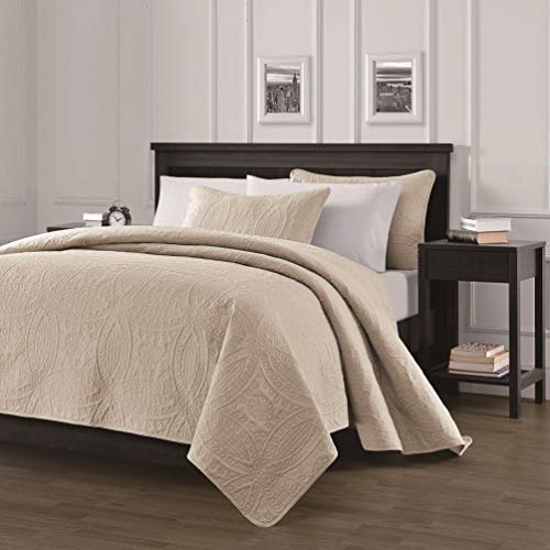 Chezmoi Collection Austin 3-Piece Oversized Bedspread Coverlet Set (King, Khaki) #TOP2