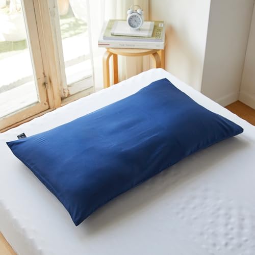 昭和西川 枕カバー ピロケース 日本製 綿100% 80スーピマ超長綿 スーピマコットン サテン織 合わせ式 約73×46cm枕対応 ネイビー