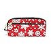 Produktbild KKLDOGS Federmäppchen mit weihnachtlichen weißen Schneeflocken und roten Stiften, Leder, Make-up-Tasche, Schreibwaren, Stifttasche, Reise, kleine Kosmetiktasche