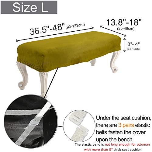 Sinosso Soft Velvet Shoe Bench Cover, (36.5"- 48") L X (13.8"- 18") W Stretch Washable Dining Bench Upholstered Protector Rectangle Chair Slipcover, (L, Golden Green) #TOP2