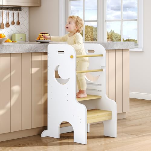 HOOBRO Tour d’Apprentissage pour Enfants, Chaise d’Apprentissage Réglable, Tour d’Observation Montessori, Barrière et Pieds Antidérapants, pour Plan...