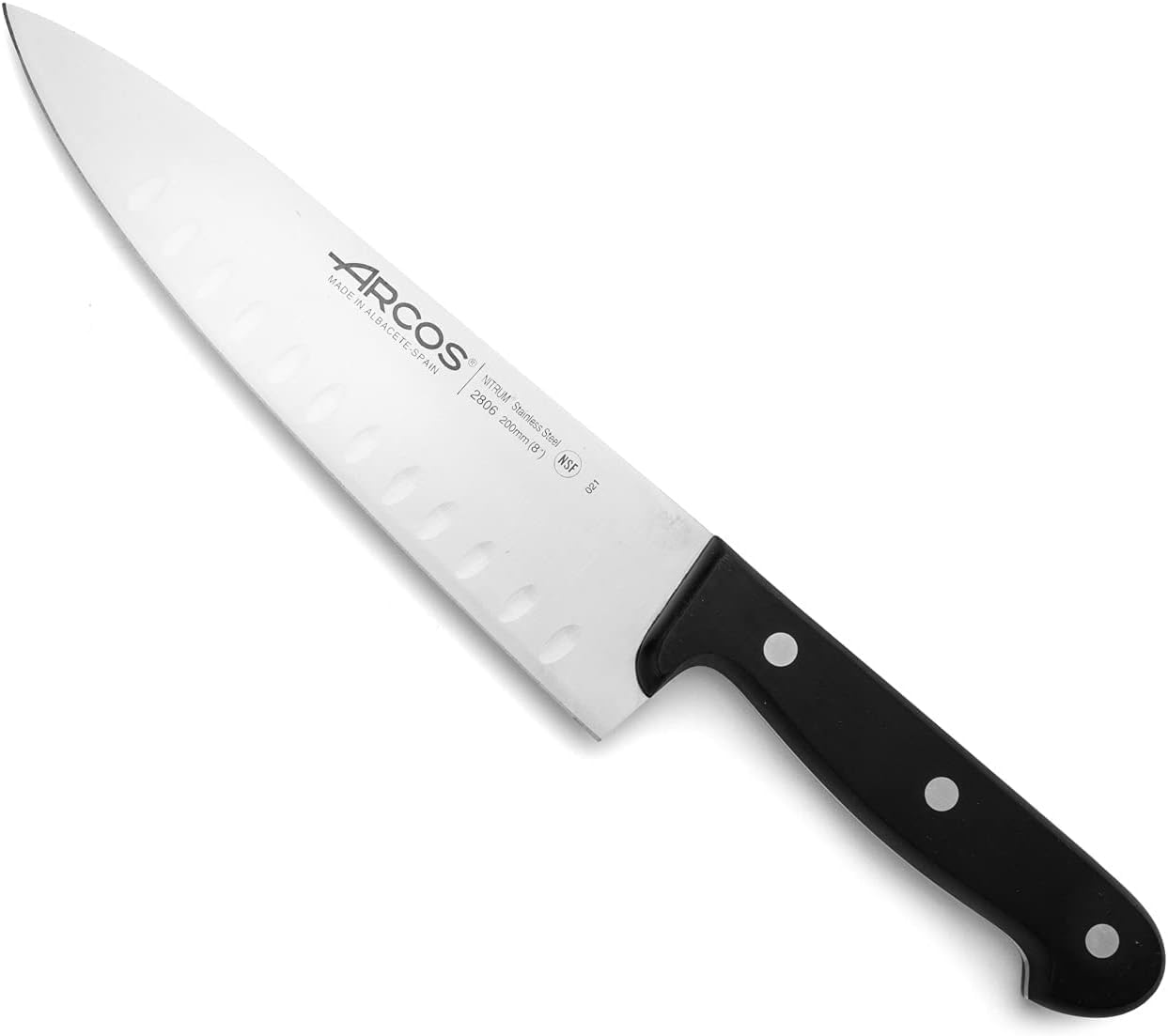 Arcos Set Coltelli 3 Pezzi in Acciaio Inossidabile Nitrum – Lama Professionale, Ideale per Cucina – Manico Ergonomico in Poliossimetilene POM, Serie Universal – Nero