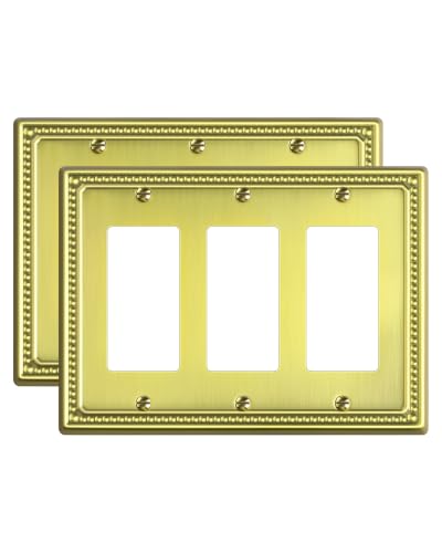 TREEWELL 2-Pack Triple Decorator Outlet Cover Plate, Brushed Brass
