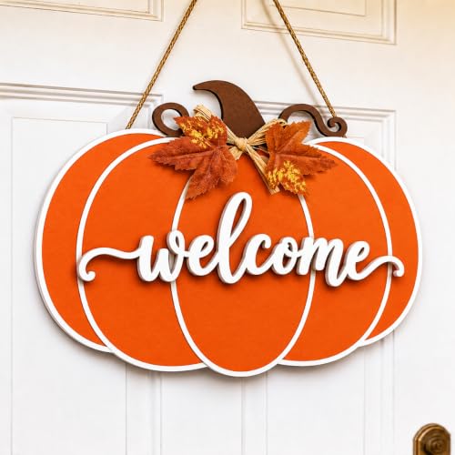 Fall Door Decor Pumpkin Door Hanger Wooden Fall Welcome Sign for Home
