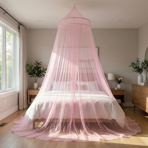 Moskitonetz für Bett, Großes Kuppel Moskitonetze, Moskitonetz für Einzelbetten, Doppelbetten - Rosa