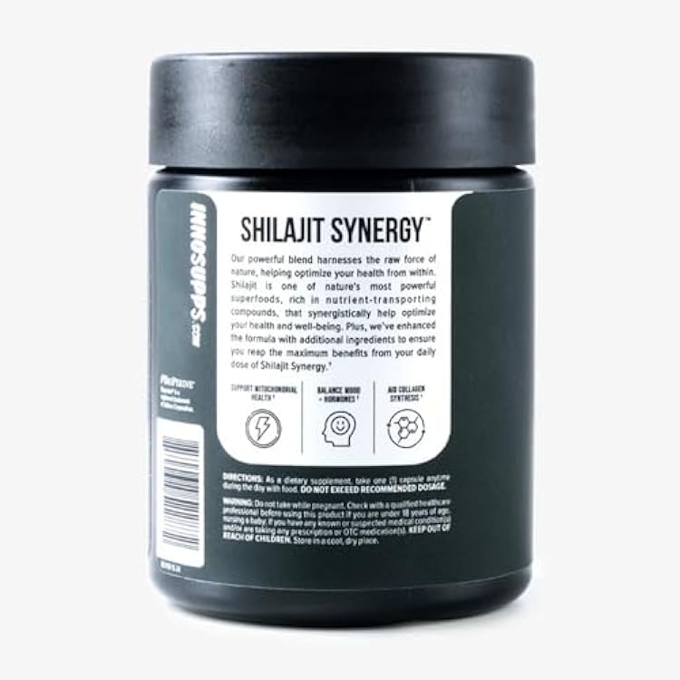 Inno Shilajit Synergy - Shilajit Capsules Supplement For Men with Ashwagandha, Ginseng, Rhodiola, Fulvic Acid - Supports Energy, Muscle Growth, Performance & Recovery for Men's Health (60 Capsules)
