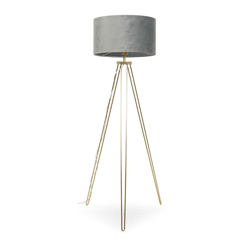 Valuelights Grey | Modern Gold Hairpin Design Tripod Floor Lamp With A Velvet Drum Shade | Floor Lamps, Home Décor & Improvement Essential | Included Led Bulb