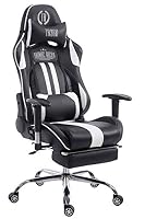 CLP Gaming Bürostuhl XL Limit mit Kunstlederbezug I Gamingstuhl mit Metallgestell I Schreibtischstuhl höhenverstellbar Farbe schwarz/weiß mit Fußablage – Ansicht 3