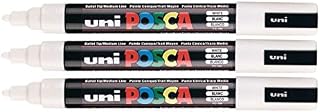 Posca PC-5M White Colour Paint Marker Pens 2.5mm Medium Bullet Tip Nib Writes On Any Surface Metal Wood Plastic Fabric Glass Stone (Pack Of 3)