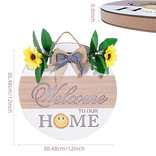 Interchangeable Welcome Home Sign For Front Door Decor, Seasonal Farmhouse Front Porch Door Decor, Welcome Wreaths Sign With Sensor Light Automatically, Round Wooden Hanging Sign Housewarming Gift #TOP1