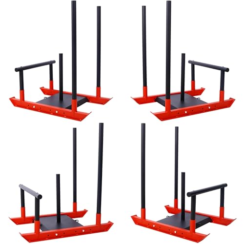 Lunanniu Weight Training Sled Push Pull Drag Speed Power Training Equipment Strength Sled with Removable Push Poles Harness and Straps for 1 Inch and 2 Inch Weight Plates Black+Red