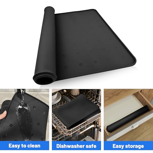 WZGUSXN Washer Dryer Countertop 26\"x18\" – Silicone Topper Mat for Front Load Machines | Creates a Laundry Folding Station & Protects from Spills, Scratches & Noise 1 Pack(Black)