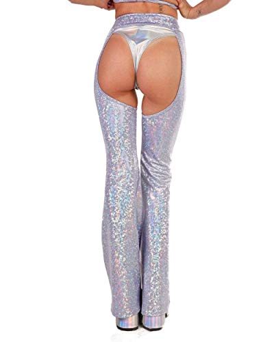 iHeartRaves Soul Sparkle Holographic High Waisted Chaps (Lavender, 2X) - Thumbnail 5