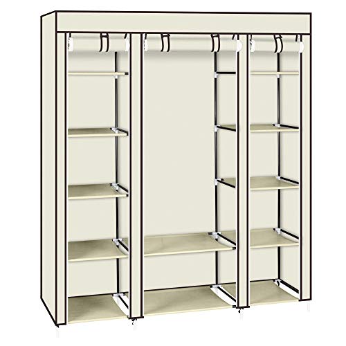 Bonnlo Armoire Tissu avec Penderie et Étagères,Stable,Armoire Penderie,150x45x175cm,Spacieuse,Pliable,Beige