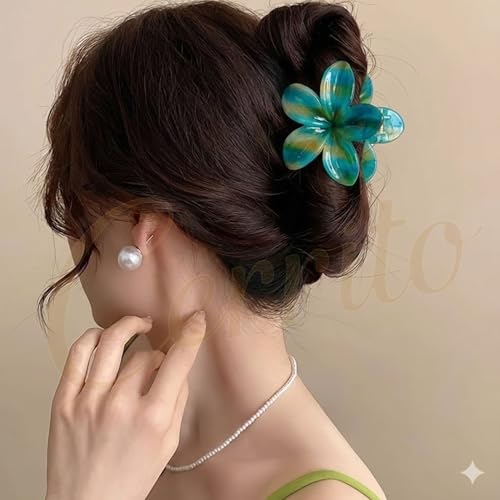 Image of Cerrito 3 Pcs Hawaiian Flower Hair Claw Clips - Plumeria & Hibiscus, NonSlip Clutchers for Hair, Strong Hold Hair Accessories For Thick or Thin Hair, Beach, Everyday Use (Big, Multicolor)