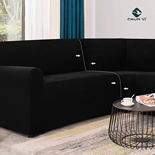 Chun Yi 3 Piece Corner Sofa Cover Sectional Stretch Couch Slipcover Set Washable Armchair Universal Elastic Couch Replacement For Living Room Furniture Sofa (Black) #TOP6