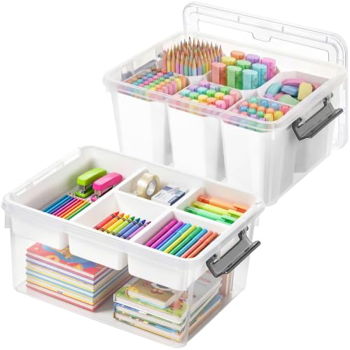 Image of Citylife 17QT 2Packs Clear Craft Organizers and Storage Bins with Lids | Stackable Art Supply Organizer with Tray and 6 Inserts for Markers, Crayons, Pencils, Tools, Playdoh, Coloring Books