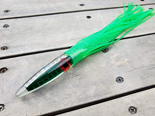 Lobo Lures #32 Demon Green Machine Tuna Bullet 12" Trolling Lure | Double Skirted | Uv Refractive Technology (Rigged 200Lb Leader) #TOP6