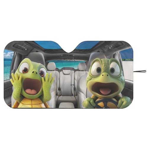 Image of Funny Turtle Car Front Windshield Sun Shade Foldable Car Windshield Sun Shade UV Rays and Keeps Vehicle Cool Easy to Install for Most Sedan Truck SUV