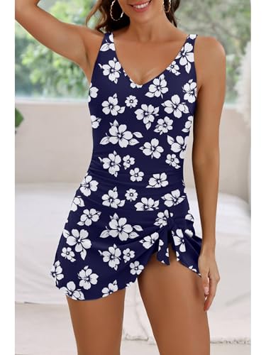 Image of Aidonger One Piece Swim Dress Swimsuits for Women Tummy Control Swimdress Skirt Bathing Suit