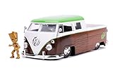 1963er Bus Pickup Jada Toys 253225013 Marvel, 1963 Bus Pickup, Spielzeugauto, Türen, Kofferraum, Motorhaube zum Öffnen, inkl. Die-cast Groot Figur, Maßstab 1:24, braun