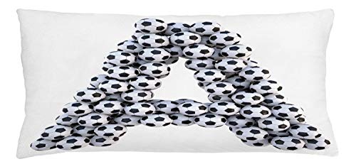 ABAKUHAUS Carta a Funda para Almohadón, Los balones de fútbol de Capital, Decorativo, Estampado en Ambos Lados, 40 x 90 cm, Blanco Y Negro