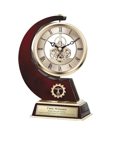 AllGiftFrames Davinci Engineer Logo Wood Gold 360 Degree Manual pivoting Sculpture engrave Desk Clock Home Office Decor Gear Retirement Service Award Plaque Stand Graduate Engineering Graduation