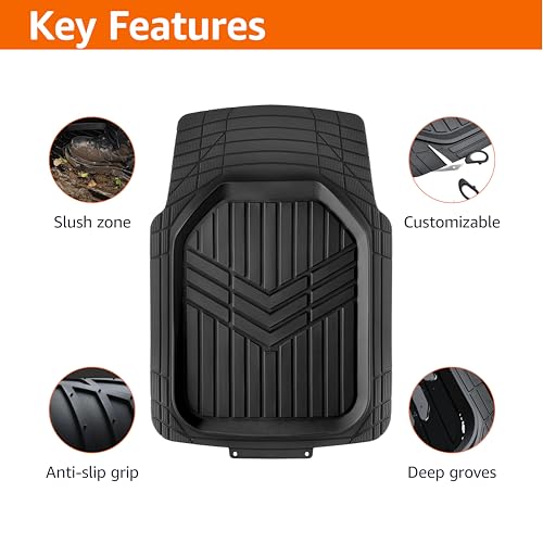Image of Amazon Basics 3-Piece All-Weather Heavy Duty, Full Set PVC Floor Mats for Universal Fit in Cars, SUVs, and Trucks, Black, Trim to Customize