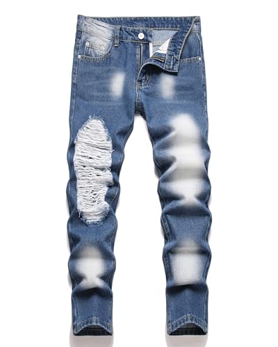 Pantalones de mezclilla ajustados para niño AOWKULAE rasgados modernos