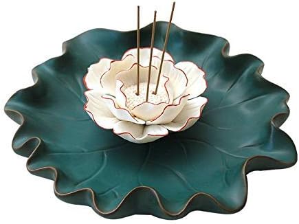 Incense Stick Holder, Ceramic Incense Burner - Retro Lotus Flower Incense Holder 7.3 inches Wide to Catch More Ashes