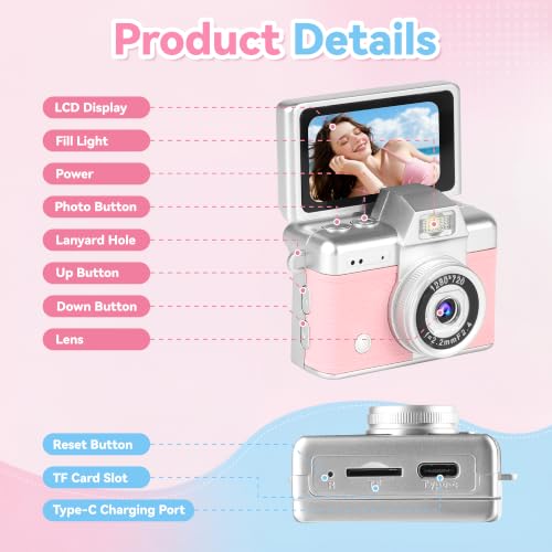Mini cámara digital retro con pantalla abatible y USB-C miniatura 6
