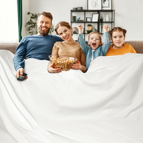 Image of PHF Pre-Washed Cotton Waffle Weave Family Blanket,Oversized King Size 120 inchx 120 inch-Snag Proof Lightweight Breathable, 10'x 10' Huge Extra Large Big-Elegant Aesthetic Home Decoration Gift,Cream | Pre-washed Soft Cozy Summer Throw for Hot Sleepers, Textured Decorative Layer for Bed Couch Sofa Guest Room, Giftable