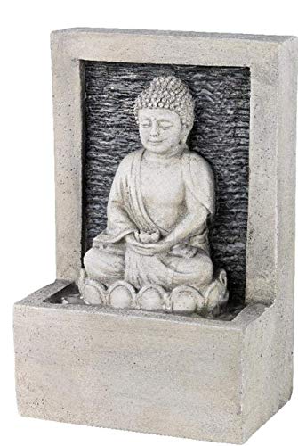 Direct Global Trading Buddha In Lotus Flower Indoor Tabletop Water Feature With Ripple Walled Background Pebble Grey