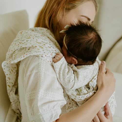 Image of Little Unicorn 100% Natural Organic Cotton Muslin Swaddle Blanket 2 Pack | Giftable Set of 2 swaddles (Floral Field)