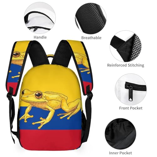 Colombian Flag Golden Poison Frog Backpack Shoulder Bags Lunch Bag Pencil Case Box 3 Set Daypack Cute3