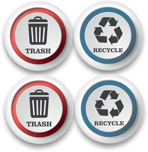 A&B Traders Recycle And Trash Stickers - Outdoor Vinyl Recycling And Trash Logo Sticker Pack Of 4, Round Sticker For Trash Can Kitchen Bins, Waterproof Outdoor Recycling Decals
