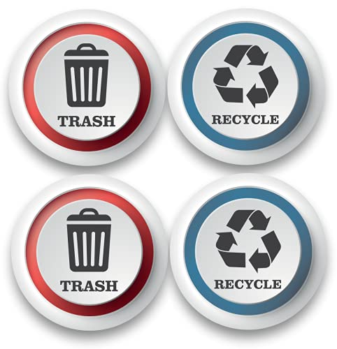 A&B Traders Recycle And Trash Stickers - Outdoor Vinyl Recycling And Trash Logo Sticker Pack Of 4, Round Sticker For Trash Can Kitchen Bins, Waterproof Outdoor Recycling Decals #TOP3