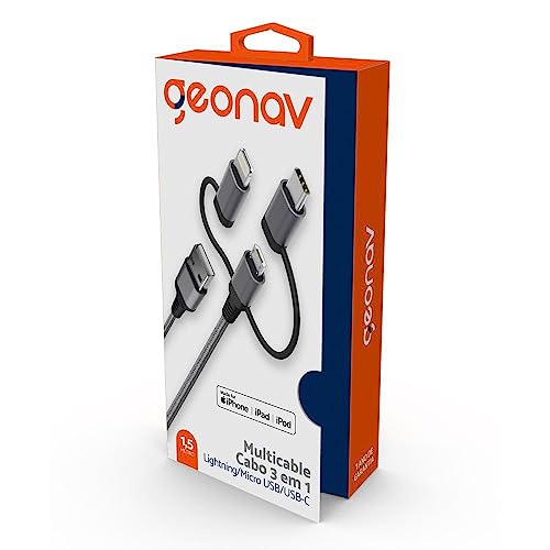 Geonav Cabo 3 em 1 - Conector lightning original Mfi Apple para iPhone, iPad, iPod lightning, Conect